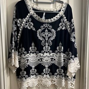 Leo & Nicole Black and White Lace Blouse